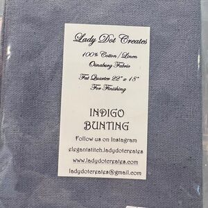 Lady Dot Creates 100% Cotton Linen Fat Quarter Indigo Bunting Blue Embroidery‎